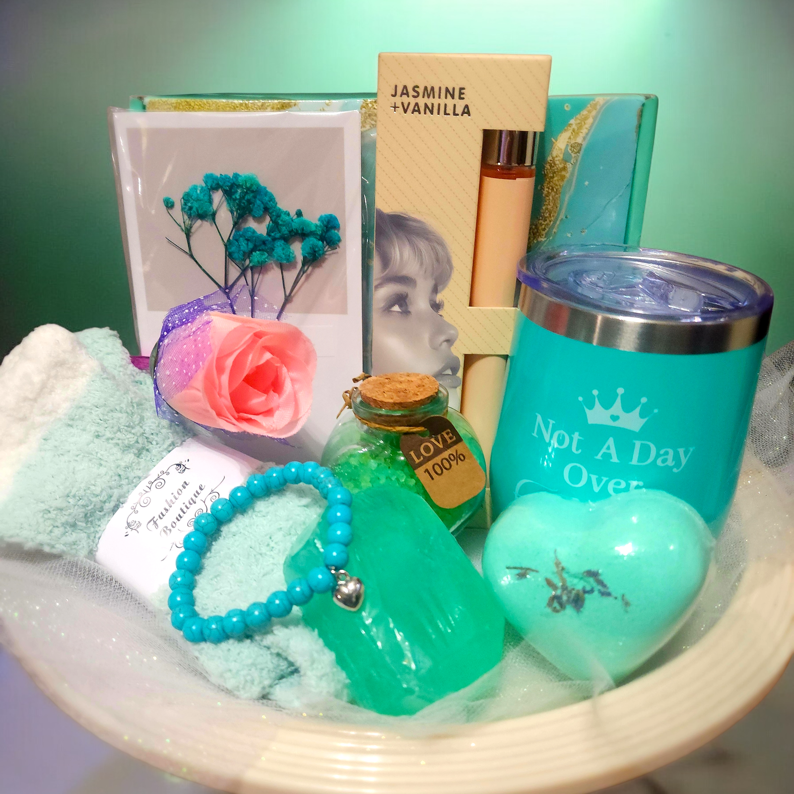 Luxury Women’s Spa Gift Basket Set - Teal Mint Birthday Hamper - Not A Day Over