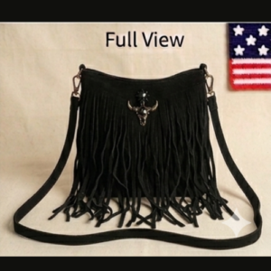 New Western Fringe Crossbody Bag Black Bull Skull Cowgirl Boho Style