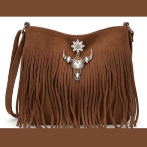 New Western Fringe Crossbody Bag Cognac/Tan Brown Bull Skull Cowgirl Boho Style